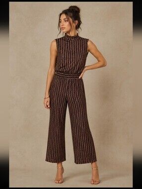 Laura Bianchi Made in Italy Metallic Lurex Stripe Wide Leg Jumpsuit XS